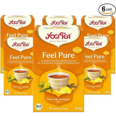YOGI TEA Feel Pure Ayurvedic Organic Spice Tea, без кофеина, с одуванчиком, солодкой и лимонной цедрой - 6 x 17 пакетиков (всего 102 пакетика чая)