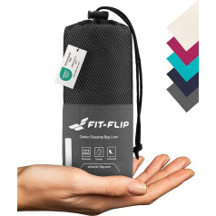 Fit-Flip Cabin Sleeping Bag Cotton - Ultralight Sleeping Bag Inner 325 g - Thin Travel Sleeping Bag - Compact, Small & Silky Soft - Sleeping Bag Ticking with Pillow Compartment