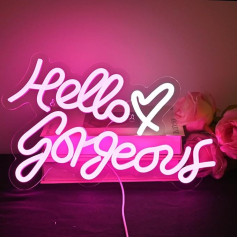 Hello Gorgeous Neon Sign for Bedroom Wall Decor, Pink Neon Light Lettering for Room Decor, LED Sign with USB Powered for Dormitory, Wedding, Gift for Girls, Party