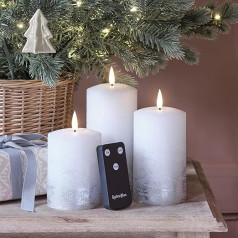 Lights4fun Набор из 3 светодиодных рождественских свечей TruGlow® Silver Ombre с пультом дистанционного управления и таймером на батарейках Рождественс