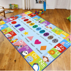 Pauwer Kids Play Mat Extra Large 100 x 150 cm Playtime Collection ABC Alphabet, Numbers, Shapes, Animal and Colour Learning Area Rug for Living Room Bedroom Playroom Classroom