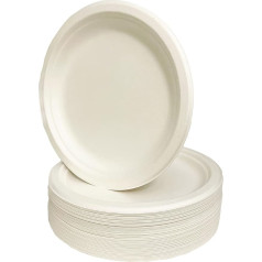 Упаковка из 50 круглых 9-дюймовых одноразовых тарелок Супер жесткие тарелки из багассы Набор экологически чистых тарелок из сахарного трос