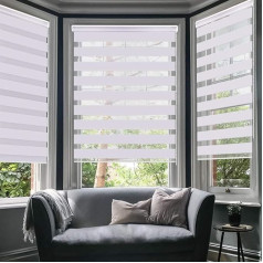 LUCKUP Easy Fix Zebra Roller Blind, день и ночь жалюзи шторы с установкой аксессуары (85CMx150CM - 2 PACK, белый) ...