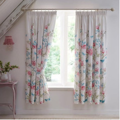 Dreams & Drapes Amelle Collection 66 x 72-inch Blue and Pink Pencil Pleat Vintage Floral Floral Curtains, Amelle Collection