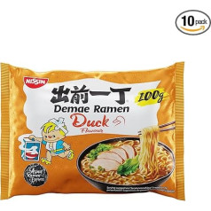 Nissin Demae Ramen Duck 10-Pack Лапша быстрого приготовления в японском стиле со вкусом утиного мяса, чеснока и азиатских специй, быстрое и легкое пригот