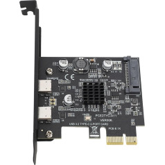 Tosuny USB 3.2 PCI Express Expansion Card, 2 USB C Port PCIE USB 3.2 Gen2 Card with ASMedia ASM3142 Master Control, High Speed 10Gbps, SATA 15PIN Power Connector, for Win7 10 11