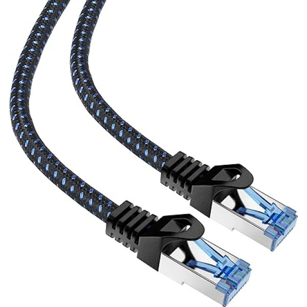 mumbi LAN Cable 15 m CAT 8 Network Cable Nylon Shielded S-FTP CAT8 Ethernet Patch Cable Nylon Cable 2000 MHz 40 Gbit 1500 cm, Black, 15.0 m