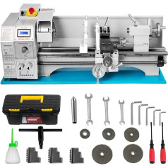 PAKJEL Токарный станок по металлу, 1100 Вт шпиндель, 38 мм патрон, бесщеточный двигатель, плавная регулировка скорости 220x600, со светодиодным экран