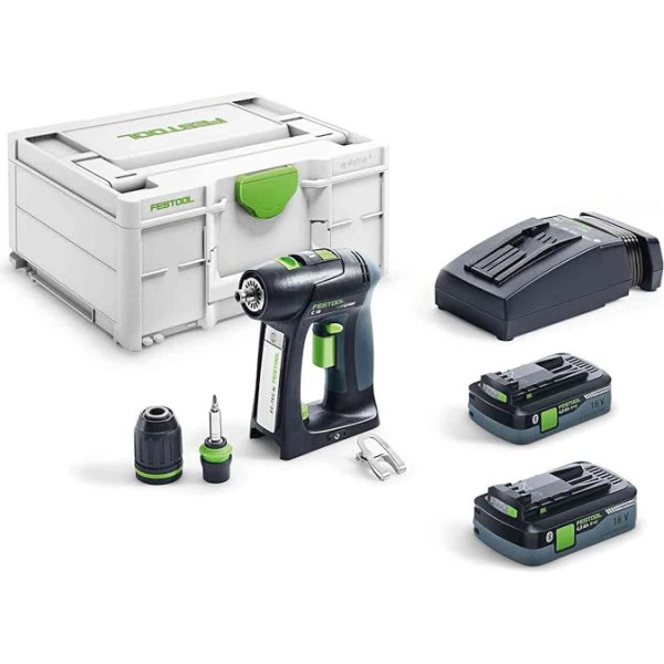 Аккумуляторная дрель Festool C 18 HPC 4.0 I-Plus (с аккумулятором BP 18 Li 4.0, быстрым зарядным устройством, патроном для инструмента, магнитным держателе