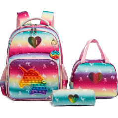 HTgroce Школьная сумка для девочек Pop It Backpack School Bag Girls Set 3 in 1 with Lunch Bag and Pencil Case Pop Fidget Bag, цвет: единорог, рюкзак