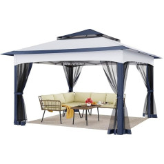 YITAHOME Pop Up Gazebo with Sides, 3.3 x 3.3 m Waterproof Gazebo with Side Panels and Mosquito Net, Outdoor Canopy with Double Canopy for Camping, Party, Patio, Backyard, BBQ (Blue)