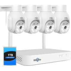 5MP + PTZ: Hiseeu Комплект камер наблюдения на открытом воздухе WLAN с 10CH беспроводной NVR, 4 шт. 5MP PTZ WiFi камеры с 2-Way Audio, цветное ночное видение, удаленн