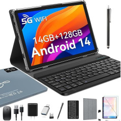 ZONKO 2025 Новейший Android 14 Планшет 10 дюймов с SIM-слотами, 4G LTE Tablet PC 5G Wifi, 14GB RAM + 128GB ROM (1TB TF), Octa-Core, 8 + 13 MP, GPS, 8000 мАч, Планшет с клавиатурой мышью пером, B