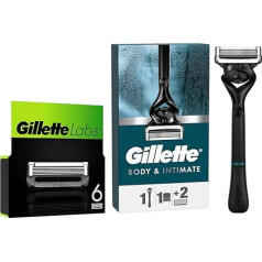 Лезвия для бритв Gillette Labs, 6 сменных лезвий + Gillette Intimate Wet Razor для интимных зон, интимная бритва + 2 лезвия для бритвы
