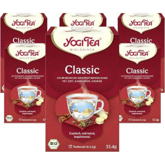 YOGI TEA, Classic Chai, аюрведический органический чай с пряностями, естественно без кофеина, смесь корицы, кардамона и имбиря, Yogi Tea Pack of 6, 6 x 17 пакети