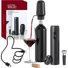CIRCLE JOY Electric Wine Opener Set 4-in-1 Wine Set with Rechargeable Corkscrew, Rechargeable Wine Aerator, Foil Cutter and Vacuum Wine Stopper, Gift Set for Wine Lovers, Black