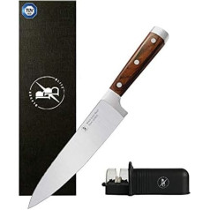 BlauerBlitz® Mainzer Classic Chef's Knife Kitchen Knife 20 cm Blade Including Knife Sharpener, Stainless Steel and Pakka Wood, Rustproof, Extra Sharp Chef's Knife, Professional Utility Knife,