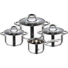 RENBERG Alexander 7-Piece Saucepan Set with 3 Saucepans 18, 20 и 24 cm Diameter with Lid + 1 16 cm without Lid Stainless Steel Pot Set 5-Way Encapsulated Base