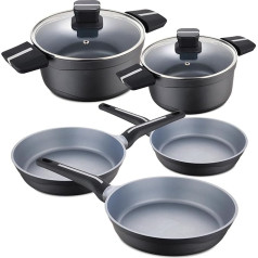 San Ignacio Bistro Grey - Набор посуды из 7 предметов - Кастрюли 20 и 24 см с крышкой - 3 сковороды с антипригарным покрытием и мягкой ручкой - Чугунные дета