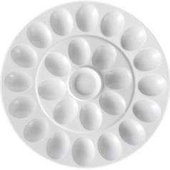 Flexzion Deviled Egg Tray Ceramic Porcelain 25 Cup Eggs Serving Tray Catering Plate for Devil Eggs, Easter Eggs Holder & Desserts Unique Decorative Kitchen Dish Plate