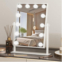 MirraShine Макияжное зеркало с подсветкой 32 см x 47 см, зеркало с подсветкой 12 лампочек, Smart Touch Hollywood Mirror, вращение на 360° (белый)