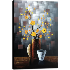 Wieco Art - Silent Beauty Modern Stretched and Framed Floral Artwork 100% Hand Painted Abstract Flowers Oil Paintings on Canvas Wall Art Ready to Hang for Living Room Bedroom Home Decorations