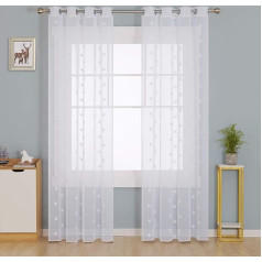 Deconovo Вуалевая штора с люверсами для детских комнат, декоративный звездный дизайн и эффект белья, комплект из 2, белый, 240x140