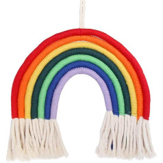 Macrame Rainbow Wall Decor for Bedroom, Kids Room, Baby Room, Nursery Colorful Small Tapestry Woven Tassel Wall Decor, Home Decor, Handmade Gift 11x10