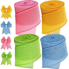 Пасхальная лента с проволочным краем, 4 рулона Весенний дизайн Пастельные цвета Лента с проволочным краем 200x5 см Простая пасхальная лента д