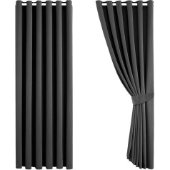 Aspire Homeware Blackout Curtains 90 x 90 Inch Grey Eyelet Curtains for Bedroom Thermal Insulated Ring Top Soft Living Room Curtain 2 Panels + Matching Tiebacks