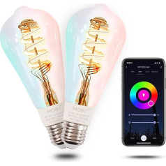 MOES Alexa Smart Light Bulb E27 Vintage, WiFi RGB LED Lamp, Dimmable, 5W, 2700K-6500K Warm White & Cool White, Edison Bulb, Music Synchronization, 16 Million Colours, Compatible with Alexa & Google
