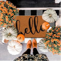 Hello Doormat Outdoor Entrance and Buffalo Plaid Non Slip Indoor Outdoor Coir Doormat for Autumn Thanksgiving Front Door Porch Decor 2 Pack