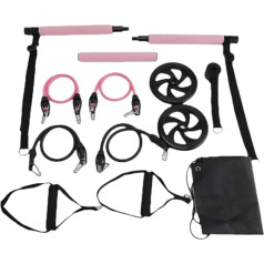 Muuoeou Pilates Bar Set + Resistance Bands Pilates Equipment Training Bar with Abdominal Roller Portable Yoga Gym Bar for Home Gym Pink