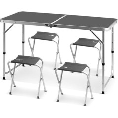 STAHLWERK Кемпинговый стол с 4 стульями, регулируемый по высоте алюминиевый складной стол, 120 x 60 x 55-70 см, садовый стол, кемпинговая мебель, складн