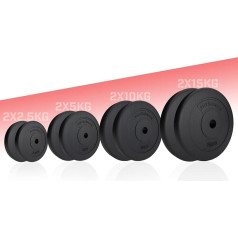 Physionics® Weight Plates - Set of 2 (2.5 kg / 5 kg / 10 kg / 15 kg), Diameter 30 mm, Plastic, Black - Weight Plates Set Weights for Dumbbell/Barbell/Dumbbell