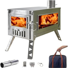 DANCHEL OUTDOOR HS6 Hot Tent Wood Burning Stove with Glass for Camping, 304 Stainless Steel, вторичное горение, складная печь, портативная с усиленным боковым рюкзаком, 2M дымоход