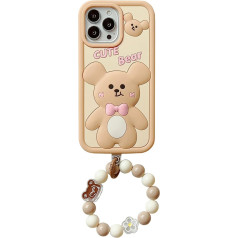 QoKcoahn чехол для iPhone 12/12 Pro, милый 3D Kawaii чехлы для телефона смешные розовый лук медведь мультфильм крышка с брелок мягкий силиконовый гель кап