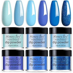 Honey Joy 6 Box/Set Light Royal Blue Colours Dip Powder Nails Kit Nail Fine Dipping Powder Colours No Need Lamp Cure, Like Gel Polish Effect, Even & Smooth Finishing (DP-F-6pcs-10g/box)