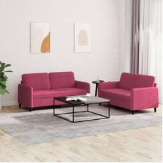Homgoday 2-Piece Sofa Set Living Room Sofa Lounge Sofa Couch with Backrest Couch Set Guest Sofa Modern Seat Furniture for Living Room Office Bedroom Wine Red Velvet