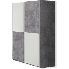 Forte Lupo Wardrobe 120, гардероб, шкаф с раздвижными дверями, промышленный шкаф для спальни, 2 дверные полки, штанга для одежды, белый/бетонный вид, св