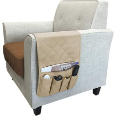 Ienny Armrest Organizer Storage Bag Sofa Armrest Organizer with Tray and Multi-Pocket Polyester for Notebook, Tablet, Notepad, Cup, Magazine, Book, Remote Control (Beige)