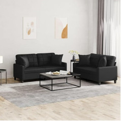 Ciadaz 3201368 2-Piece Sofa Set with Cushion Black Faux Leather Sofa with Relaxation Function Couch Set Living Room Sofa Couch Sofa Set