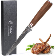 Wakoli Walnut Damask Filleting and Boning Knife Blade Length 16.50 cm I Made of 67 Layers I Damask Kitchen Knife and Professional Chef's Knife Made of Real Damascus Steel with Walnut Wood Handle