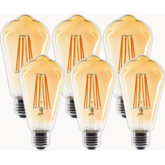 Etrogo E27 LED Лампочка Винтаж Эдисона Филамент Ретро Лампочка 6 Вт Диммируемый Теплый Белый 2700 K 600 Лм [Pack of 6]