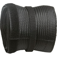 RICOO Universal Cable Tidy Z9135B-2 Wire Clip Management Trunking Holder Organiser Organizer Protector Duct Sleeve Cover/Velcro Hook and Loop Fastener Fastening Strips/2m Black