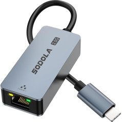 Sodola USB C 2.5G LAN Adapter Ethernet Adapter RJ45 2500 Mbps Network Adapter, Ethernet Adapter for Laptop, Aluminium, Type C LAN Adapter, Compatible with NAS, MacBook Air/Pro, iPhone 15/16 Pro/Max
