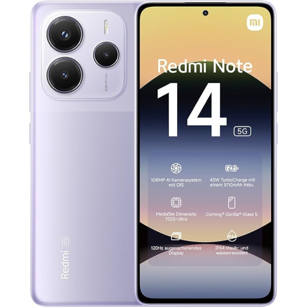 Xiaomi Redmi Note 14, 5G, смартфон, 8 + 256 ГБ, фиолетовый, 108 МП AI Camera System, аккумулятор 5110 мАч, дисплей 120 Гц, функции AI (зарядное устройство в комплект не вх