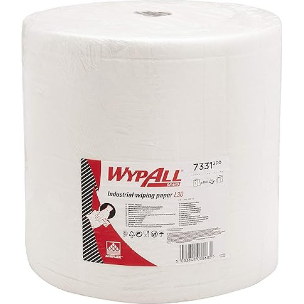WypAll 7331 Промышленные салфетки L30 Jumbo Roll - экстра широкие и длинные 3 Ply White (1 рулон x 1000 салфеток)