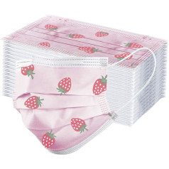 Детские одноразовые маски для лица Lulupi Pack of 10/50, клубника, 3-слойная дышащая защита рта и носа, одноразовая розовая крышка MNS, многофункциона