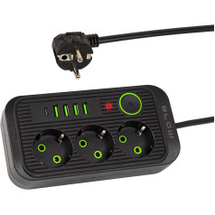 98-234# ps-330s 3-socket extension cable 4xusb 1xusb-c 3m black 2x1mm